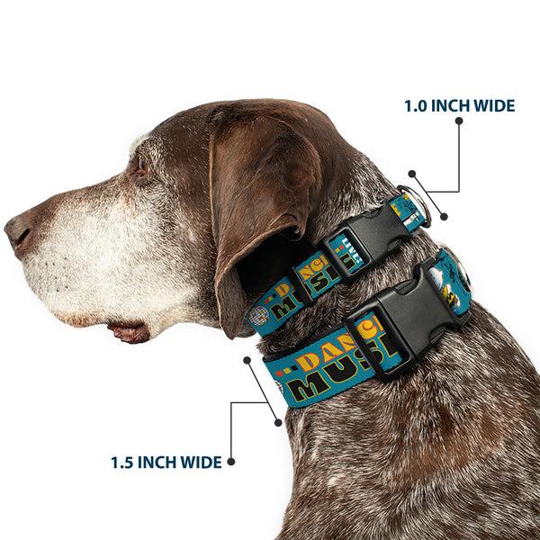 Buckle Down Plastic Clip Collar - Peanuts Gang DANCE MUSIC Poses And Quotes Blue/Multi Color