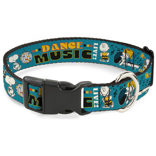 buckle down Plastic Clip Collar - Peanuts Gang DANCE MUSIC Poses and Quotes Blue/Multi Color