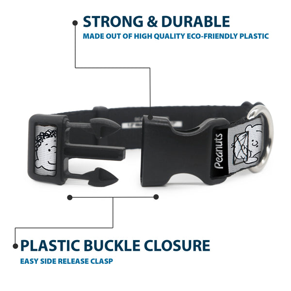 Buckle Down Plastic Clip Collar - Peanuts Gang Expressions Gray/Black/White
