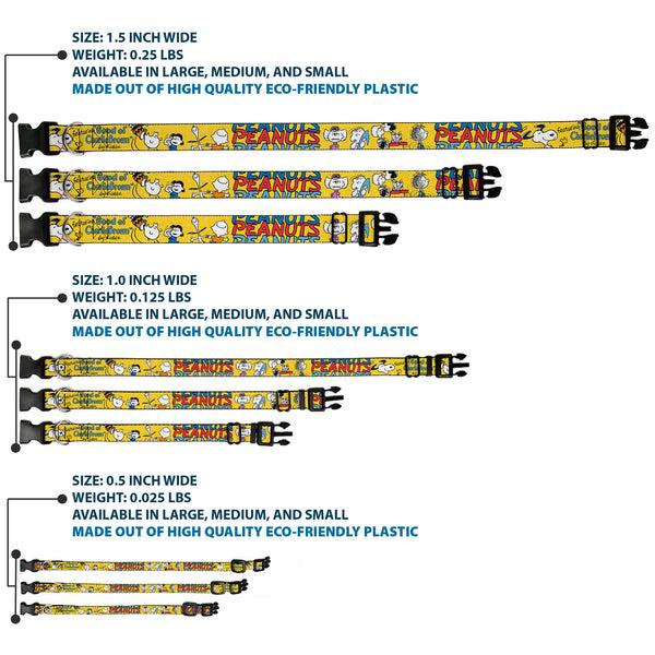 Buckle Down Plastic Clip Collar - PEANUTS Gang FEATURING GOOD OL CHARLIE BROWN Character Poses Yellow/Multi Color