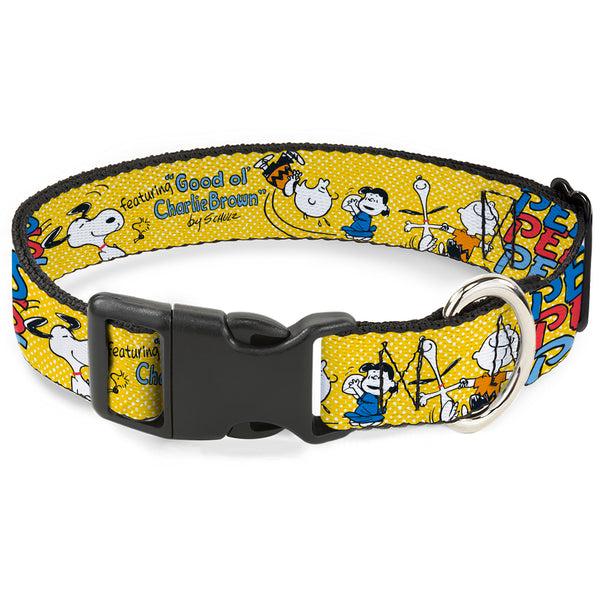 buckle down Plastic Clip Collar - PEANUTS Gang FEATURING GOOD OL CHARLIE BROWN Character Poses Yellow/Multi Color
