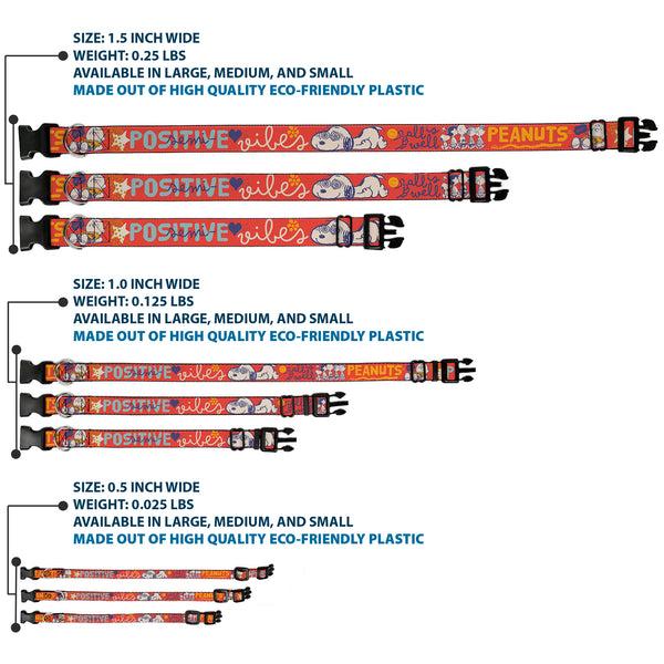 Buckle Down Plastic Clip Collar - Peanuts Gang SEMI-POSITIVE VIBES Quote Red/Blues/White