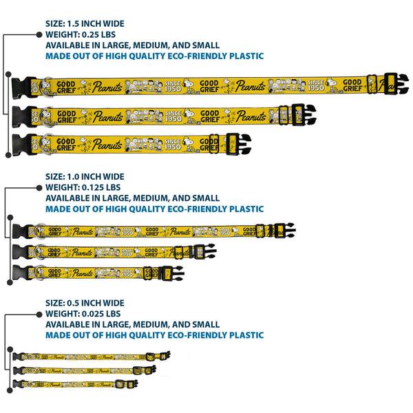 Buckle Down Plastic Clip Collar - PEANUTS Gang SINCE 1950 GOOD GRIEF Group Pose Yellow/Black