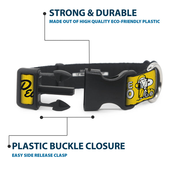 Buckle Down Plastic Clip Collar - PEANUTS Gang SINCE 1950 GOOD GRIEF Group Pose Yellow/Black