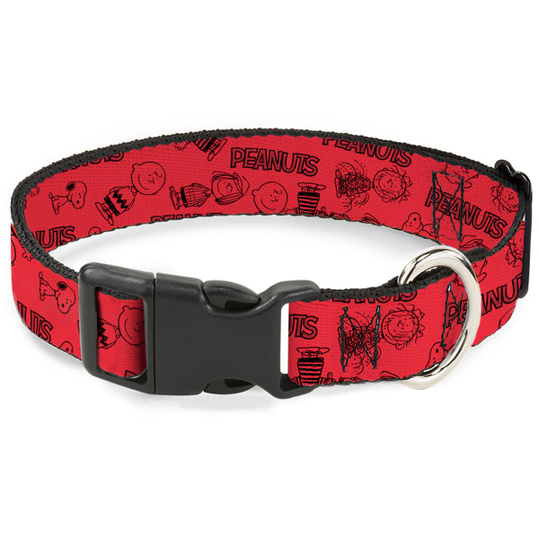 buckle down Plastic Clip Collar - PEANUTS Gang Six Character and Title Logo Collage Red/Black