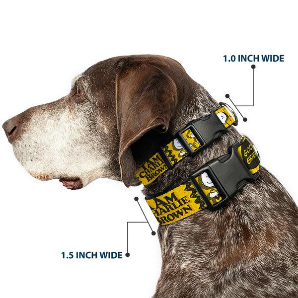 Buckle Down Plastic Clip Collar - Peanuts I AM CHARLIE BROWN Poses And Zig Zag Stripe Yellows/Black