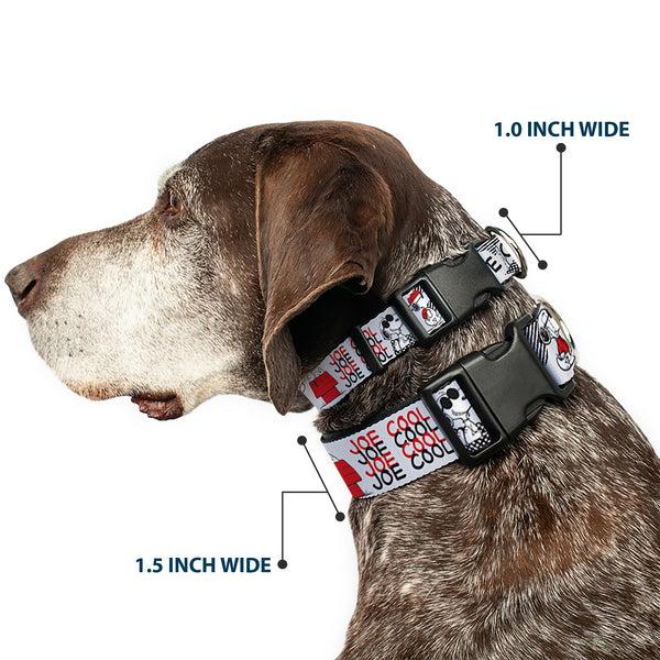 Buckle Down Plastic Clip Collar - Peanuts JOE COOL Snoopy Poses And Text Gray/Black/Red/White