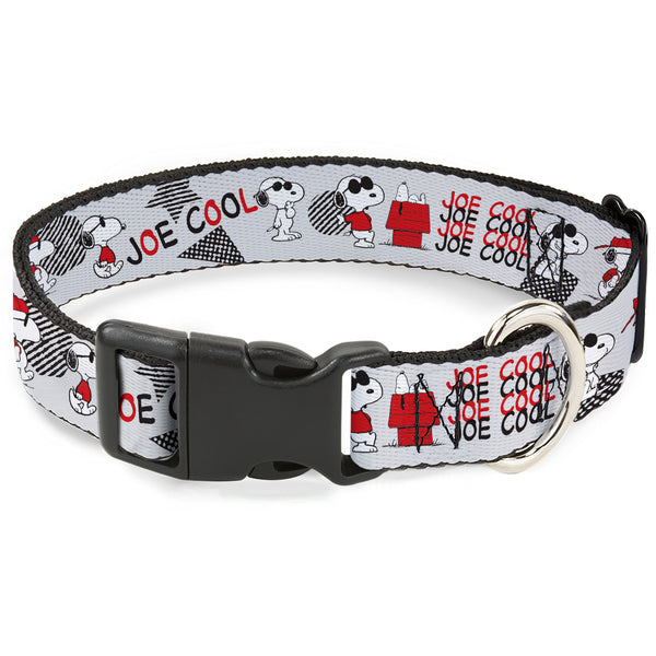 buckle down Plastic Clip Collar - Peanuts JOE COOL Snoopy Poses and Text Gray/Black/Red/White