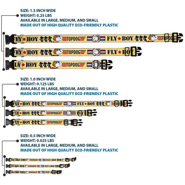 Buckle Down Plastic Clip Collar - Peanuts Snoopy FLY BOY TOP DOG Flying Ace Yellow/Blue/Red