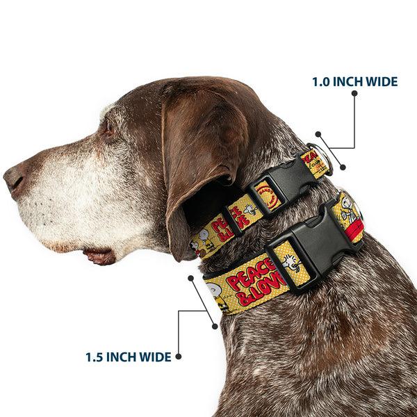 Buckle Down Plastic Clip Collar - PEANUTS SOCIAL CLUB PEACE & LOVE Scenes Yellow/Red