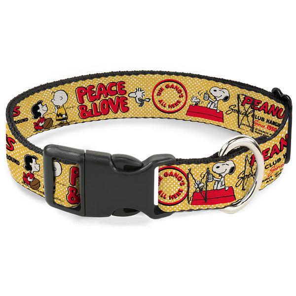 buckle down Plastic Clip Collar - PEANUTS SOCIAL CLUB PEACE & LOVE Scenes Yellow/Red
