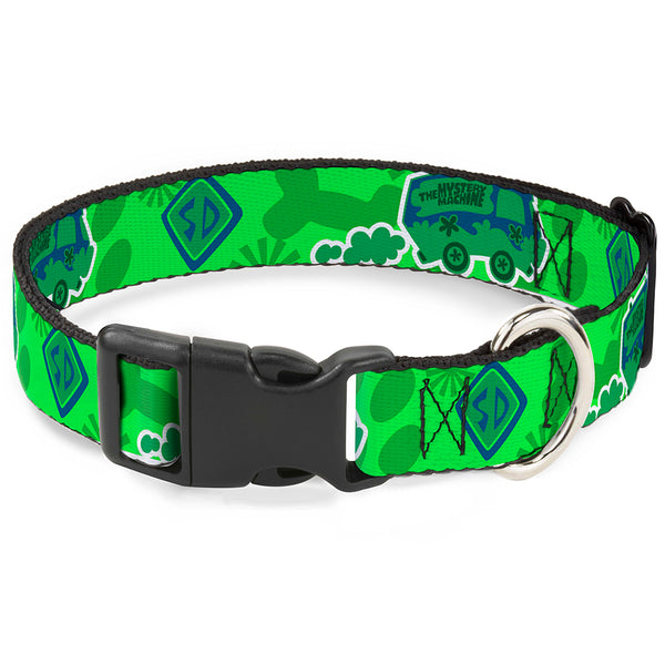 buckle down Plastic Clip Collar - Scooby Doo Mystery Machine/Dog Tag Collage Greens/Blues