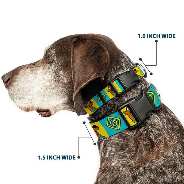 Buckle Down Plastic Clip Collar - Scooby Doo Pose And Dog Tag Blocks Yellow/Blue