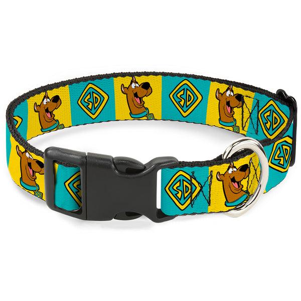 buckle down Plastic Clip Collar - Scooby Doo Pose and Dog Tag Blocks Yellow/Blue