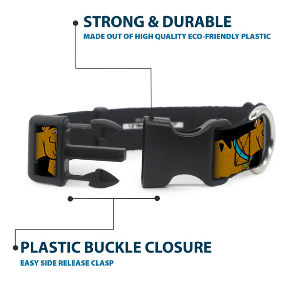 Buckle Down Plastic Clip Collar - Scooby Doo Stacked CLOSE-UP Black