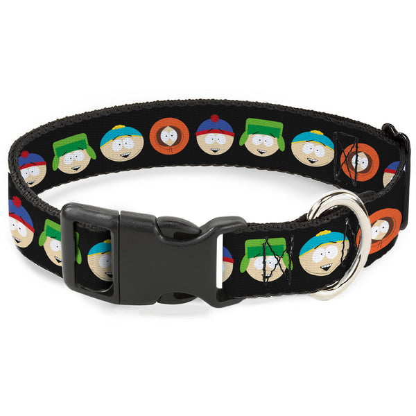 buckle down Plastic Clip Collar - South Park Boys Face Repeat Black