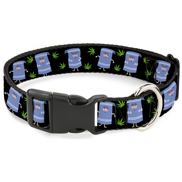 buckle down Plastic Clip Collar - South Park Towlie and Scattered Pot Leaves Black