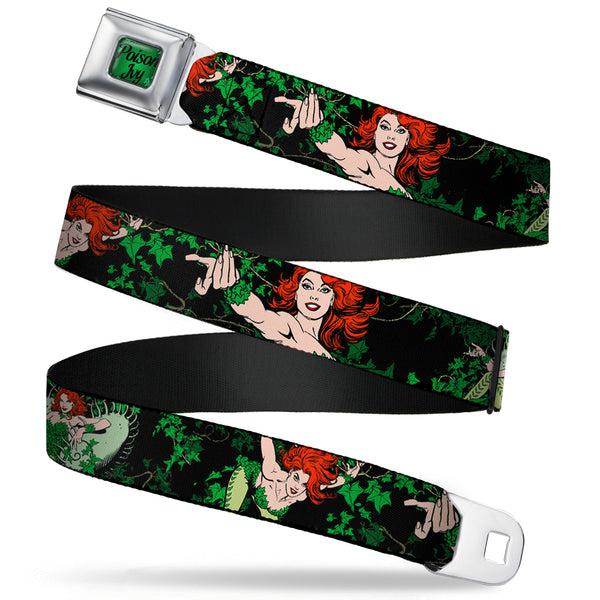 buckle down POISON IVY Script Leaves Full Color Greens Black Seatbelt Belt - DC Originals Poison Ivy 3-Poses/Ivy Black/Greens Webbing
