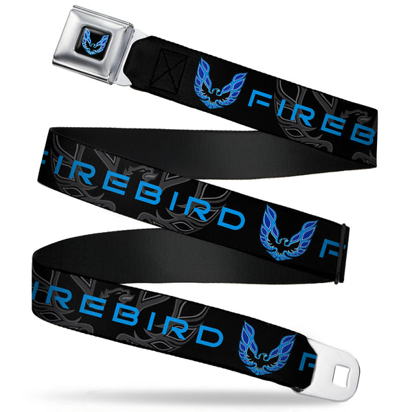 buckle down Pontiac Firebird Logo Full Color Black Blues Seatbelt Belt - Pontiac FIREBIRD/Logo Black/Grays/Blues Webbing