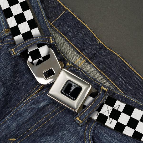 Buckle Down Pontiac Seatbelt Belt - Checker Black/White Webbing