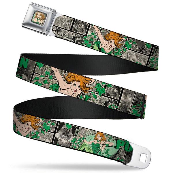 buckle down Posion Ivy Face Full Color Greens Seatbelt Belt - POISON IVY Poses/Comic Scenes Grays/Greens Webbing