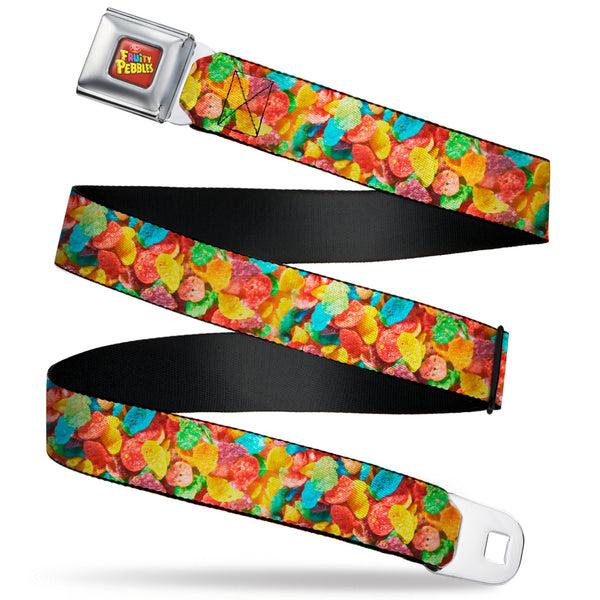 buckle down POST FRUITY PEBBLES Logo Full Color Red/Multi Color Seatbelt Belt - Fruity Pebbles Vivid Cereal CLOSE-UP Multi Color Webbing