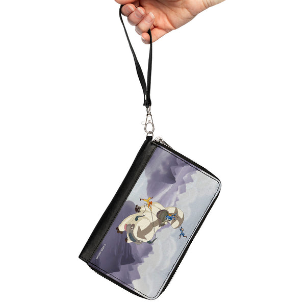 Buckle Down PU Zip Around Wallet Rectangle - Avatar The Last Airbender Appa Carrying 4-Character Group Scene Over Mountains Grays