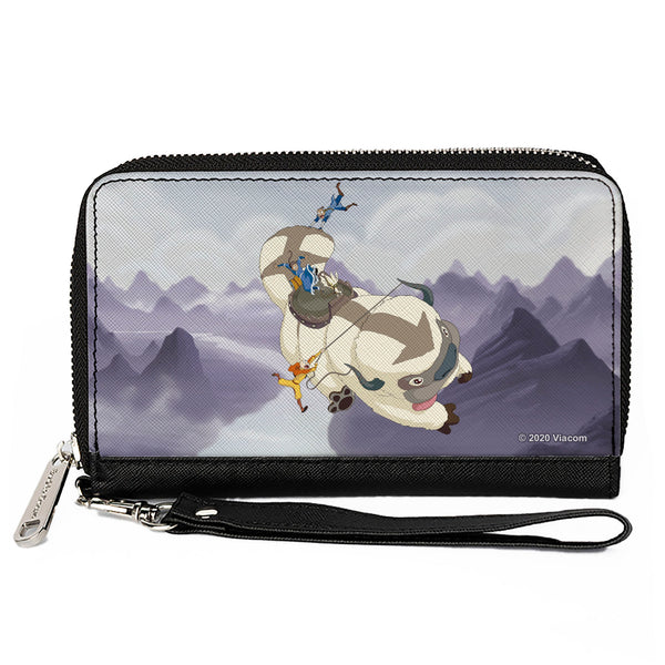 buckle down PU Zip Around Wallet Rectangle - Avatar the Last Airbender Appa Carrying 4-Character Group Scene Over Mountains Grays