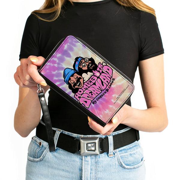 Buckle Down PU Zip Around Wallet Rectangle - Cheech And Chong HOMIES IN DREAMLAND Title Logo Tie Dye Pinks