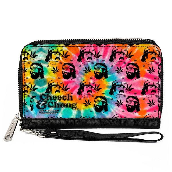 buckle down PU Zip Around Wallet Rectangle - CHEECH & CHONG Caricature Faces Pot Leaves Scattered Tie Dye Multi Color/Black