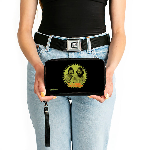 Buckle Down PU Zip Around Wallet Rectangle - CHEECH & CHONG Next Movie Pose Black/Green/Orange
