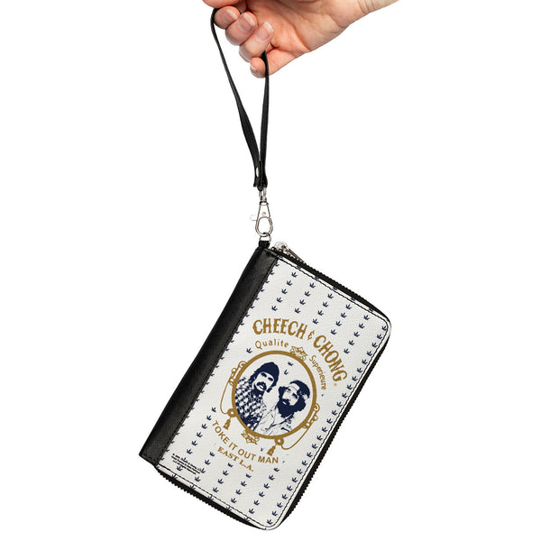 Buckle Down PU Zip Around Wallet Rectangle - CHEECH & CHONG Rolling Papers Mirror Pot Leaves White/Blue/Gold