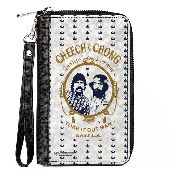 buckle down PU Zip Around Wallet Rectangle - CHEECH & CHONG Rolling Papers Mirror Pot Leaves White/Blue/Gold