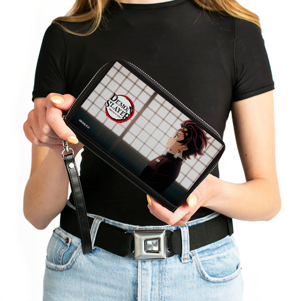 Buckle Down PU Zip Around Wallet Rectangle - DEMON SLAYER Tanjiro Kamado Profile Pose And Title Logo