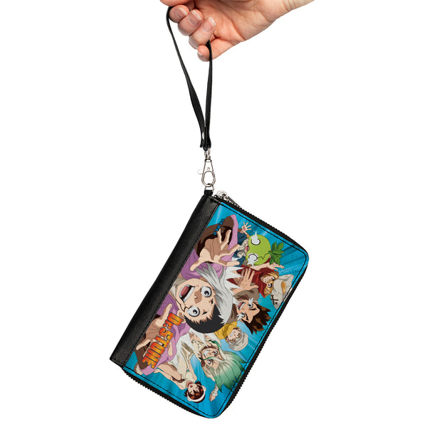 Buckle Down PU Zip Around Wallet Rectangle - DR. STONE Character Group Rays Pose And Title Logo Blues