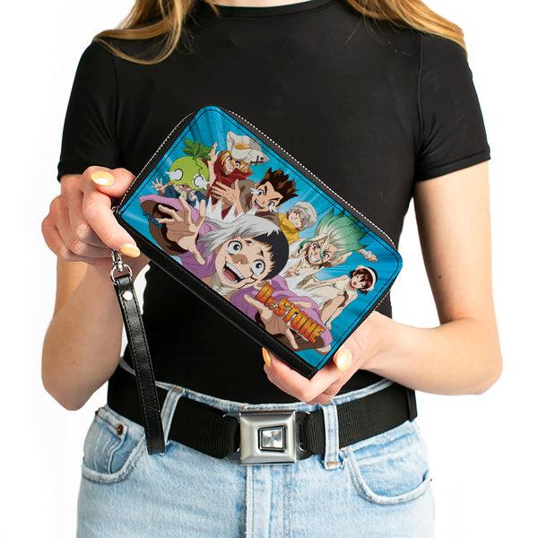 Buckle Down PU Zip Around Wallet Rectangle - DR. STONE Character Group Rays Pose And Title Logo Blues