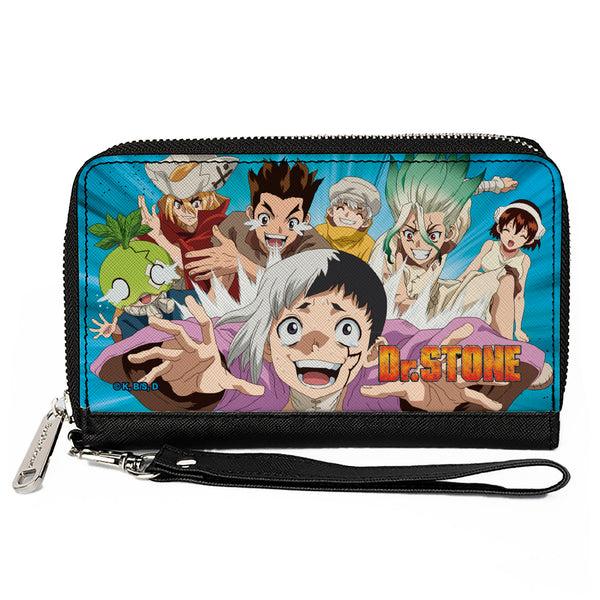 buckle down PU Zip Around Wallet Rectangle - DR. STONE Character Group Rays Pose and Title Logo Blues