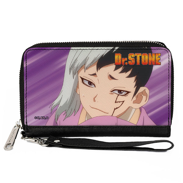 buckle down PU Zip Around Wallet Rectangle - DR. STONE Gen Asagiri Face and Title Logo Purples