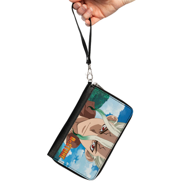 Buckle Down PU Zip Around Wallet Rectangle - DR. STONE Senku Ishigami New World Map Pose And Title Logo
