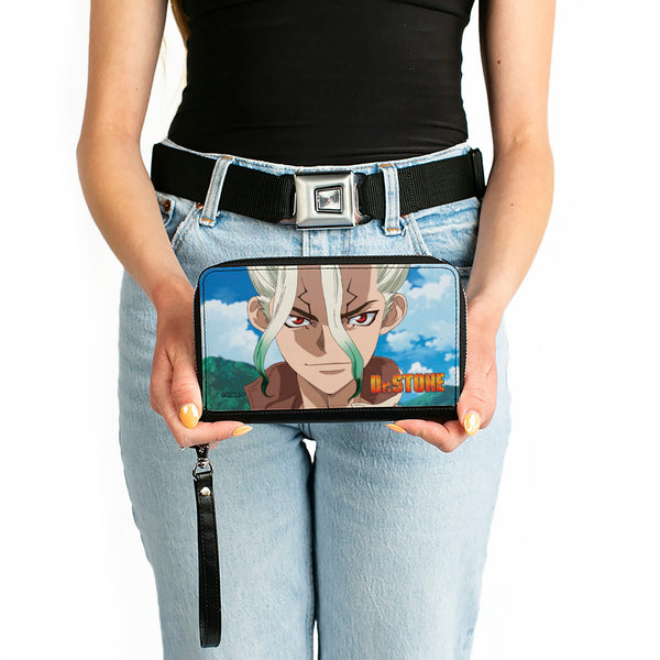 Buckle Down PU Zip Around Wallet Rectangle - DR. STONE Senku Ishigami New World Map Pose And Title Logo