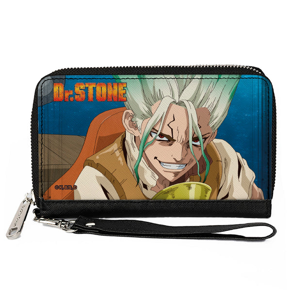 buckle down PU Zip Around Wallet Rectangle - DR. STONE Senku Ishigami Grinning Pose and Title Logo Blues