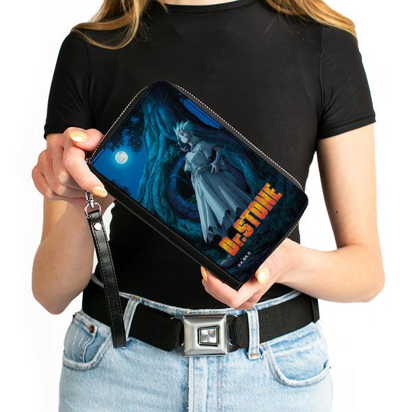 Buckle Down PU Zip Around Wallet Rectangle - DR. STONE Senku Ishigami Full Moon Tree Pose And Title Logo Blues