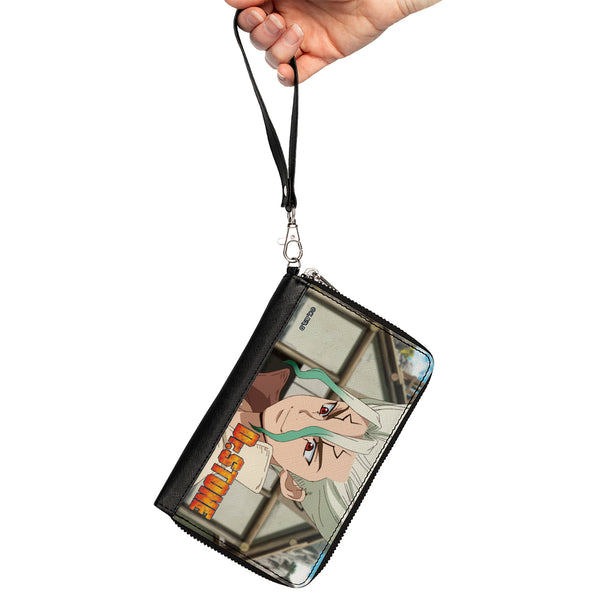 Buckle Down PU Zip Around Wallet Rectangle - DR. STONE Senku Ishigami Eyes Of Science Pose And Title Logo