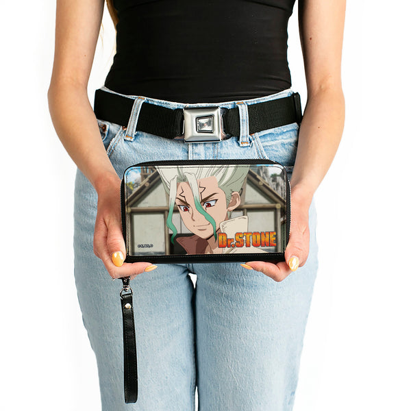 Buckle Down PU Zip Around Wallet Rectangle - DR. STONE Senku Ishigami Eyes Of Science Pose And Title Logo
