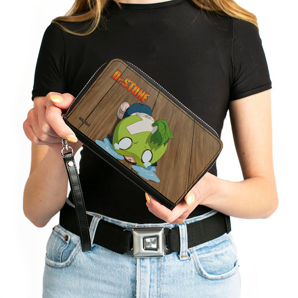Buckle Down PU Zip Around Wallet Rectangle - DR. STONE Suika Crying Pose And Title Logo Browns