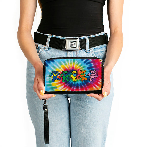 Buckle Down PU Zip Around Wallet Rectangle - Grateful Dead Dancing Bears Swirl Tie Dye Multi Color