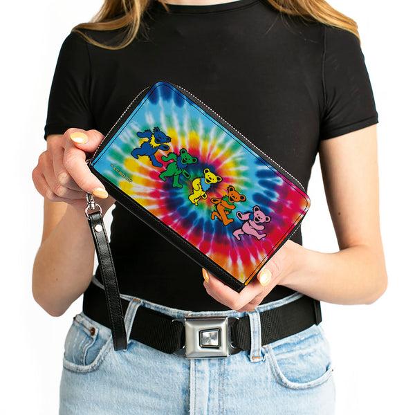 Buckle Down PU Zip Around Wallet Rectangle - Grateful Dead Dancing Bears Swirl Tie Dye Multi Color