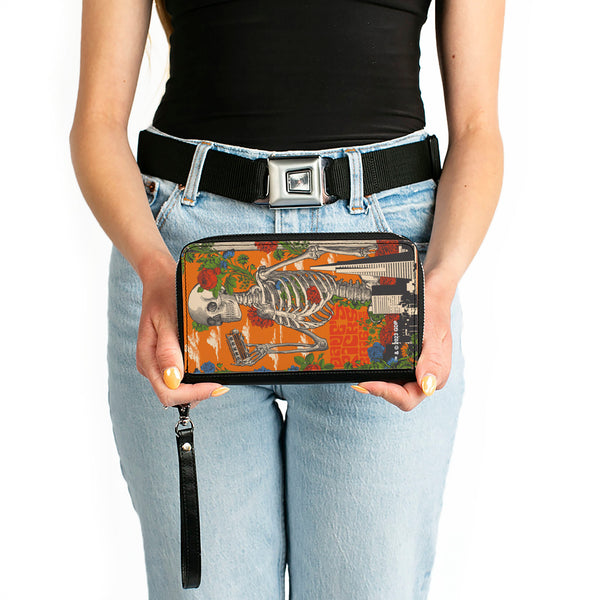 Buckle Down PU Zip Around Wallet Rectangle - Grateful Dead Dave's Picks Skull And Roses Cover Orange