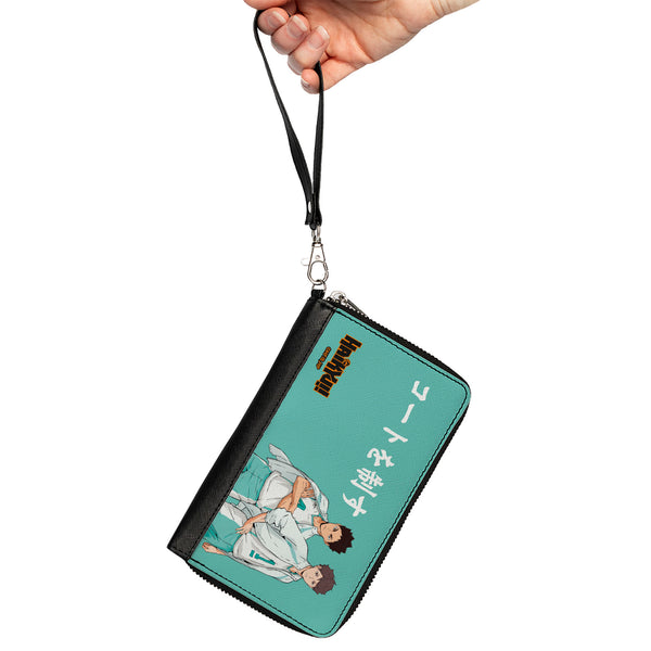 Buckle Down PU Zip Around Wallet Rectangle - HAIKYU Aoba Johsai High Ikawa And Iwaizumi Pose Turquoise