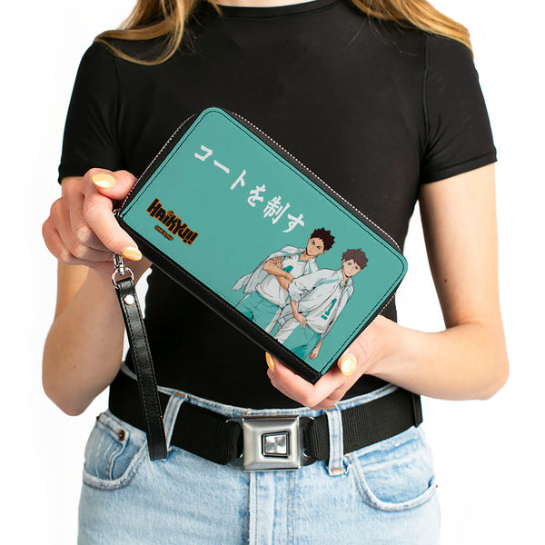 Buckle Down PU Zip Around Wallet Rectangle - HAIKYU Aoba Johsai High Ikawa And Iwaizumi Pose Turquoise